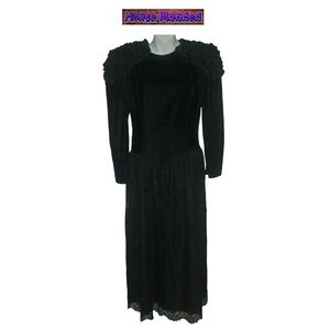 Jessica McClintock Vintage 80s Black Wedding Dress Oxblood Lace Silk Velvet Goth